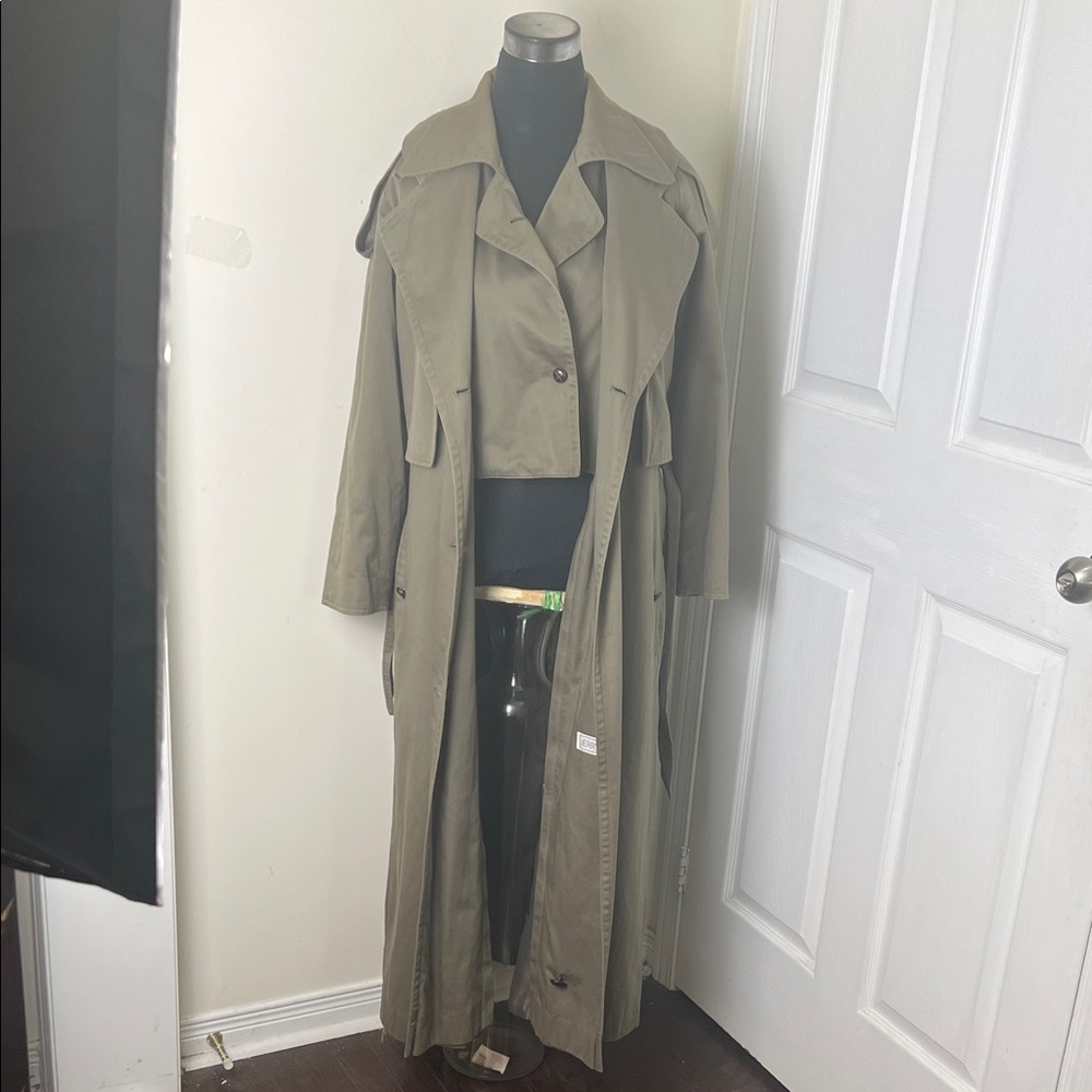 Vintage Classic Tan Olive Green Women's Utility Trench Oversized Medium Coat